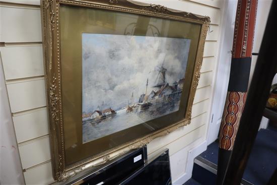Louis van Staaten (1836-1909) three watercolours, Dutch canal scenes, signed, 59 x 39cm and 40 x 59cm